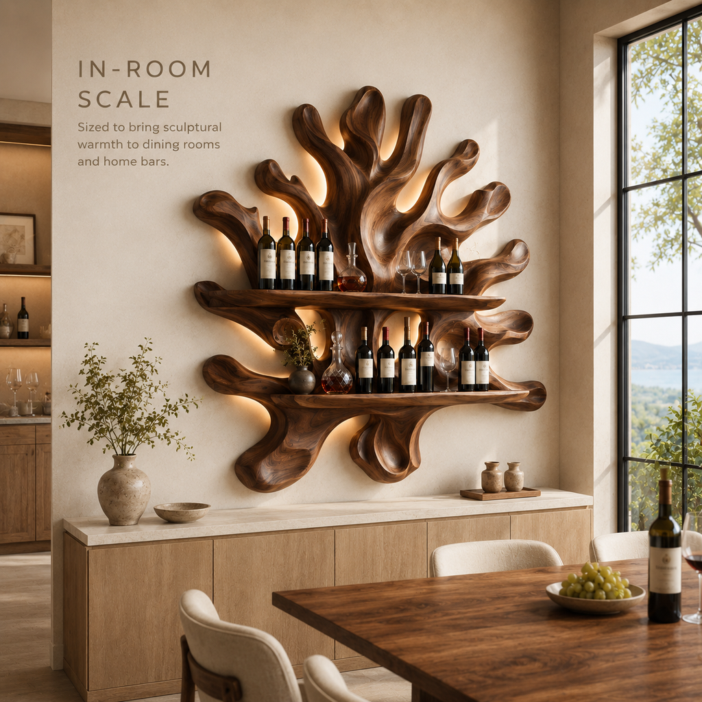 Solid Wood Wall Wine Rack with Glass Holder - Cellular Display - product image 04