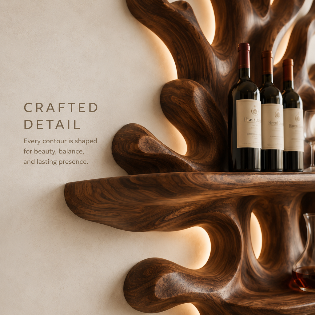 Solid Wood Wall Wine Rack with Glass Holder - Cellular Display - product image 06