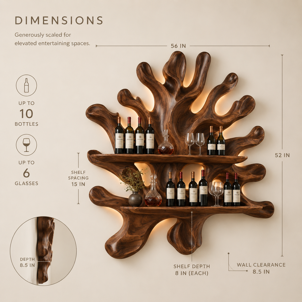Solid Wood Wall Wine Rack with Glass Holder - Cellular Display - product image 08