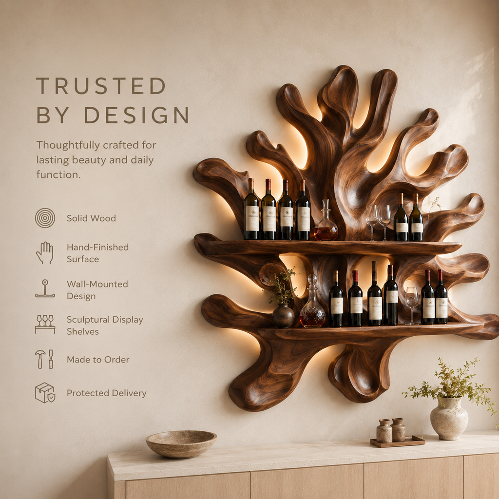Solid Wood Wall Wine Rack with Glass Holder - Cellular Display - product image 09