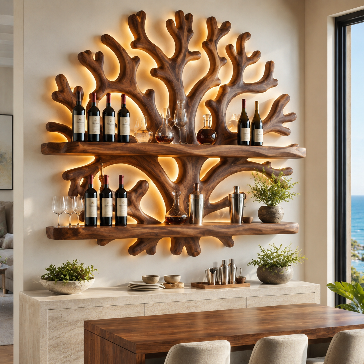 Solid Wood Wall Wine Rack with Glass Holder - Gallery Wave - main view