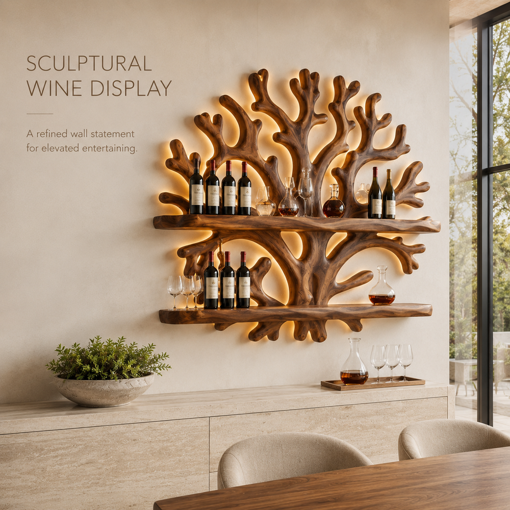 Solid Wood Wall Wine Rack with Glass Holder - Gallery Wave - product image 02
