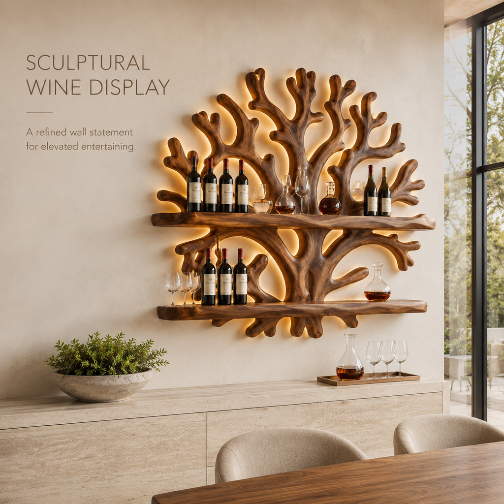 Solid Wood Wall Wine Rack with Glass Holder - Gallery Wave - product image 02