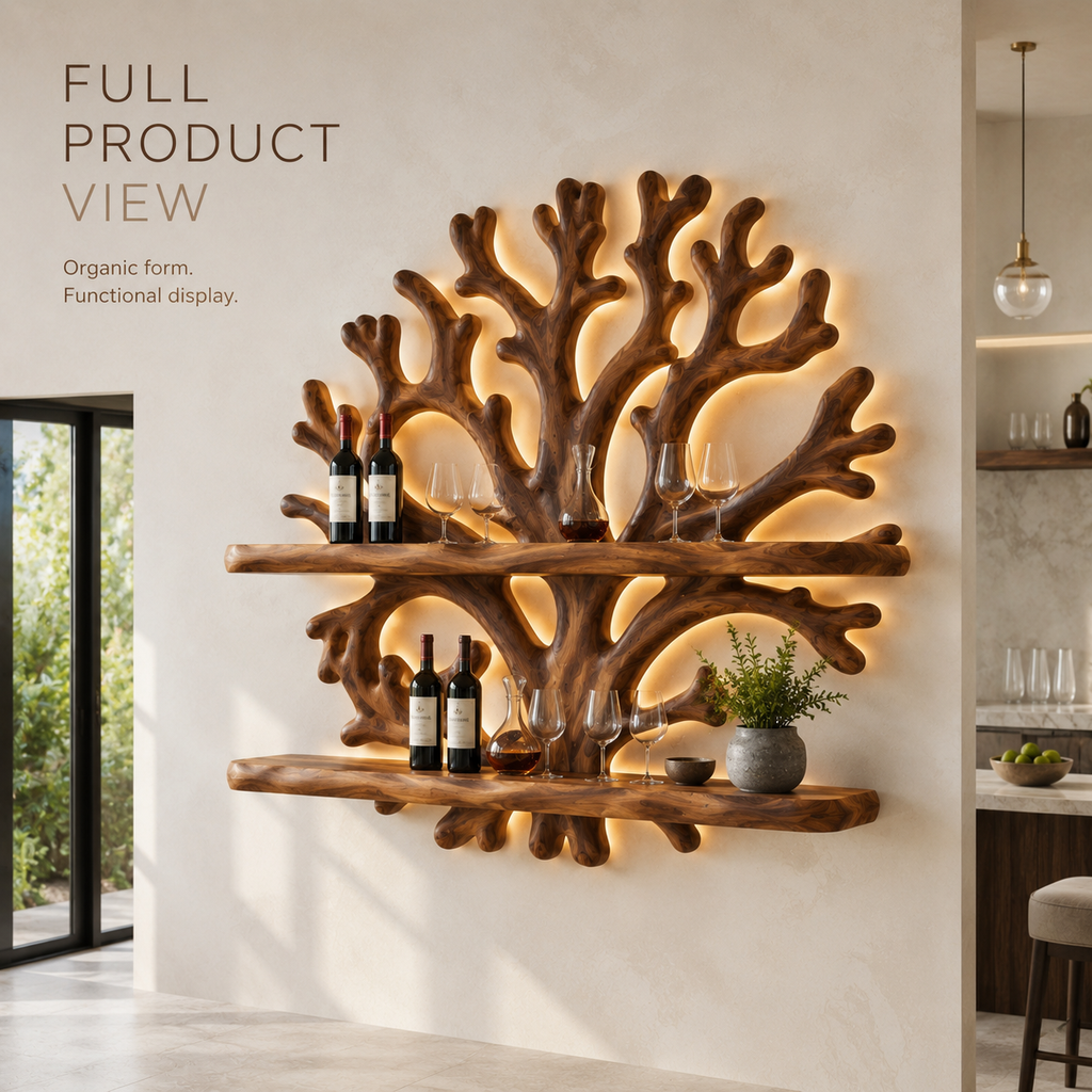Solid Wood Wall Wine Rack with Glass Holder - Gallery Wave - product image 03