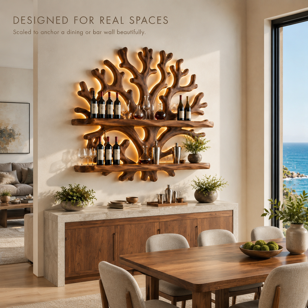 Solid Wood Wall Wine Rack with Glass Holder - Gallery Wave - product image 04