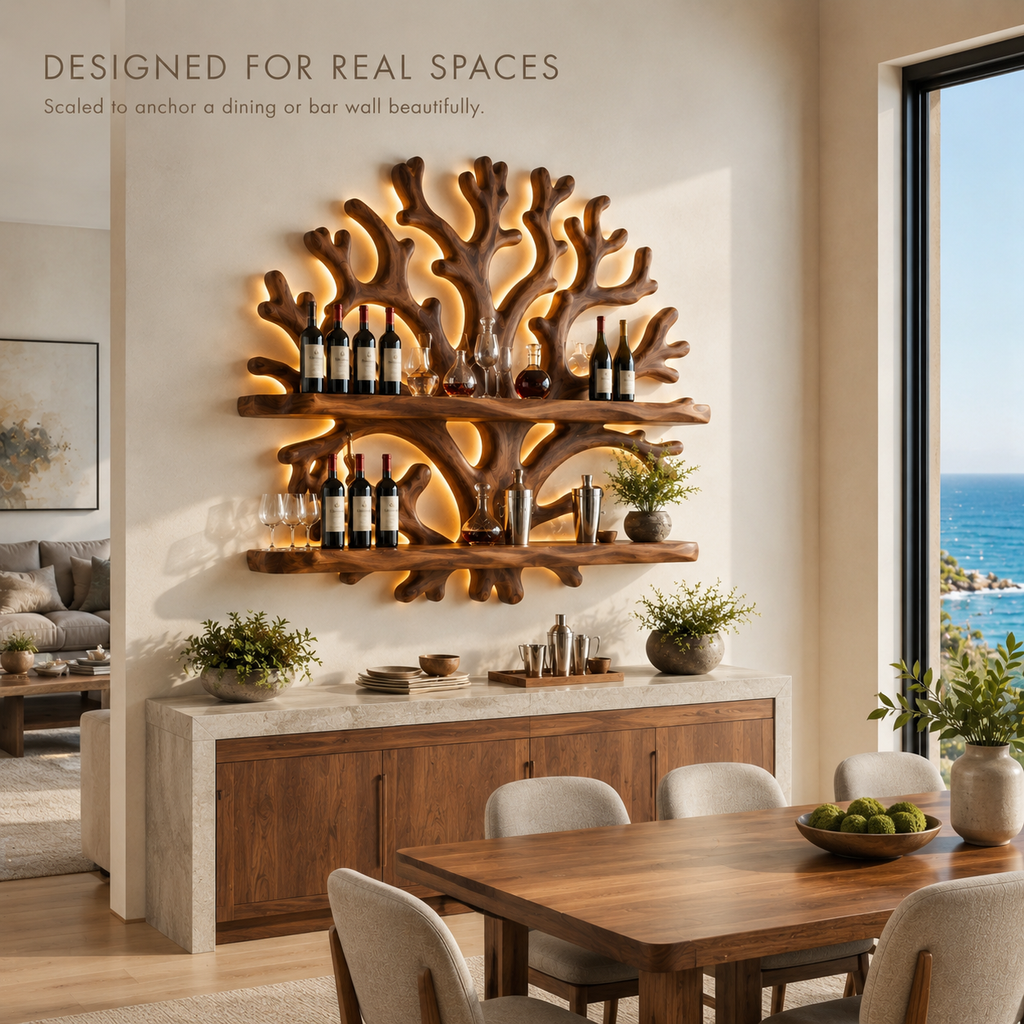 Solid Wood Wall Wine Rack with Glass Holder - Gallery Wave - product image 04