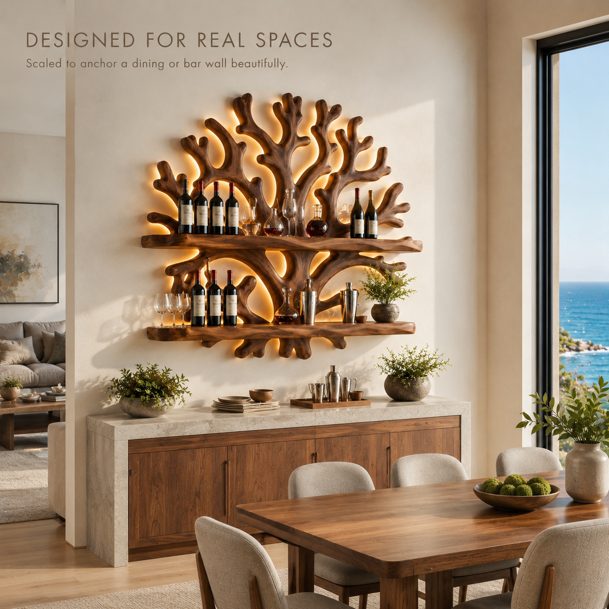 Solid Wood Wall Wine Rack with Glass Holder - Gallery Wave - product image 04