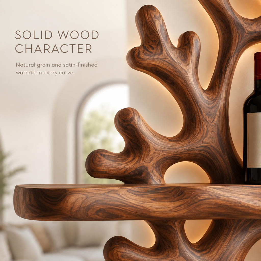 Solid Wood Wall Wine Rack with Glass Holder - Gallery Wave - product image 05
