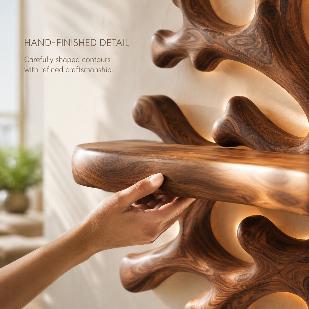 Solid Wood Wall Wine Rack with Glass Holder - Gallery Wave - product image 06