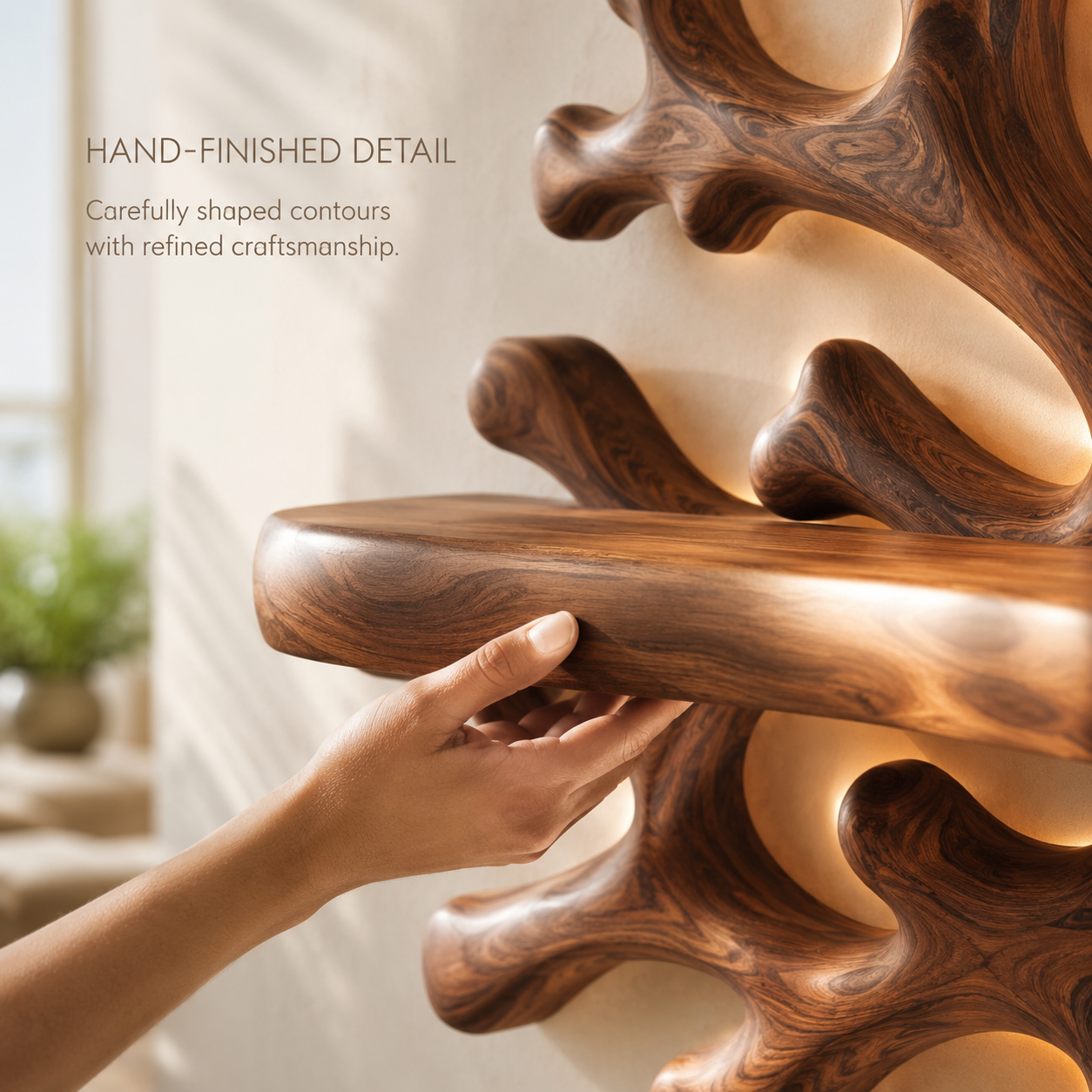 Solid Wood Wall Wine Rack with Glass Holder - Gallery Wave - product image 06