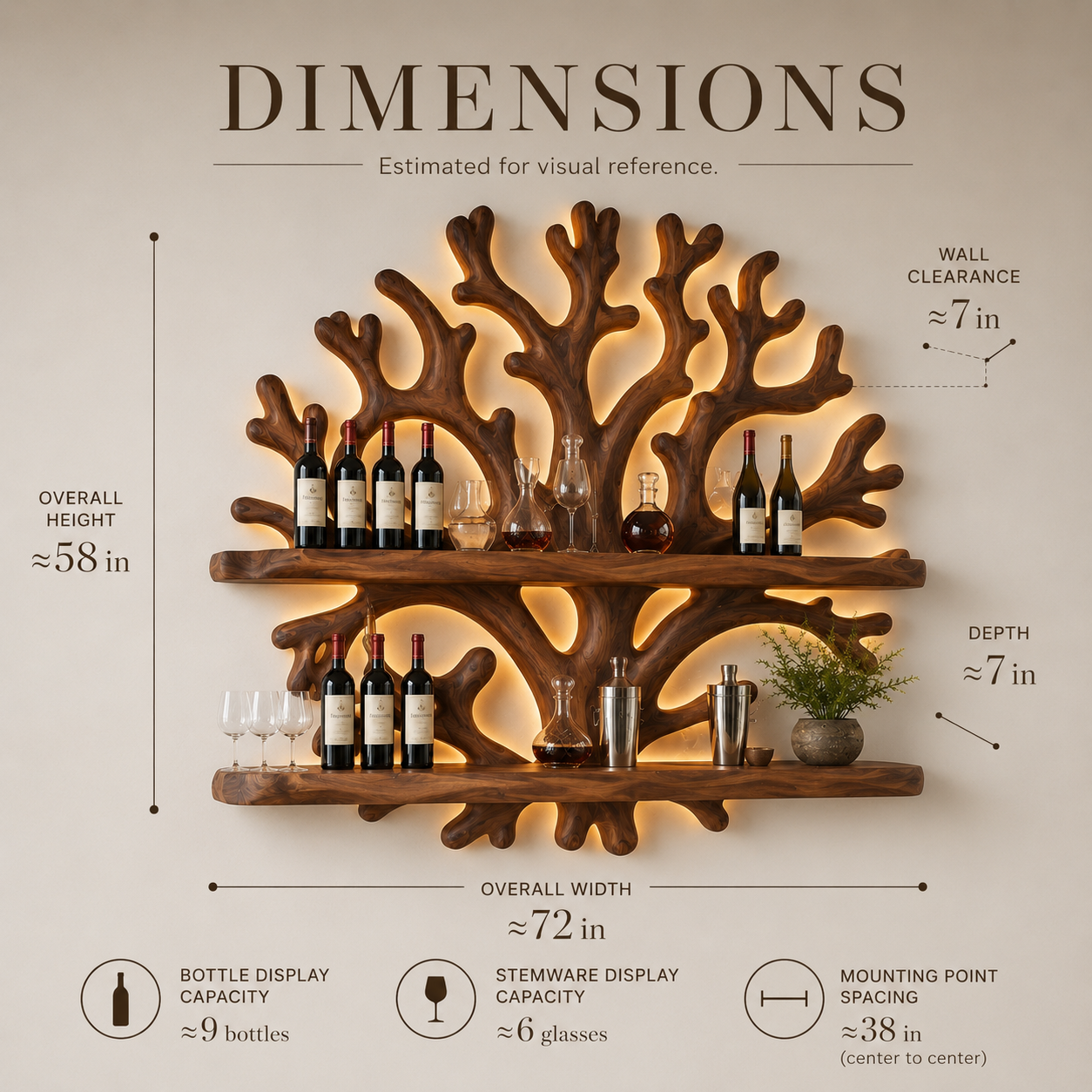 Solid Wood Wall Wine Rack with Glass Holder - Gallery Wave - product image 07