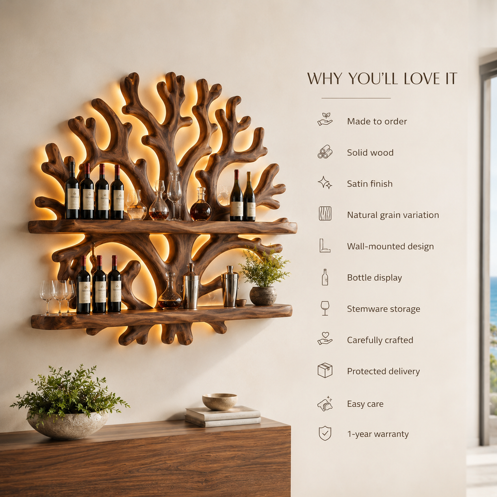 Solid Wood Wall Wine Rack with Glass Holder - Gallery Wave - product image 08