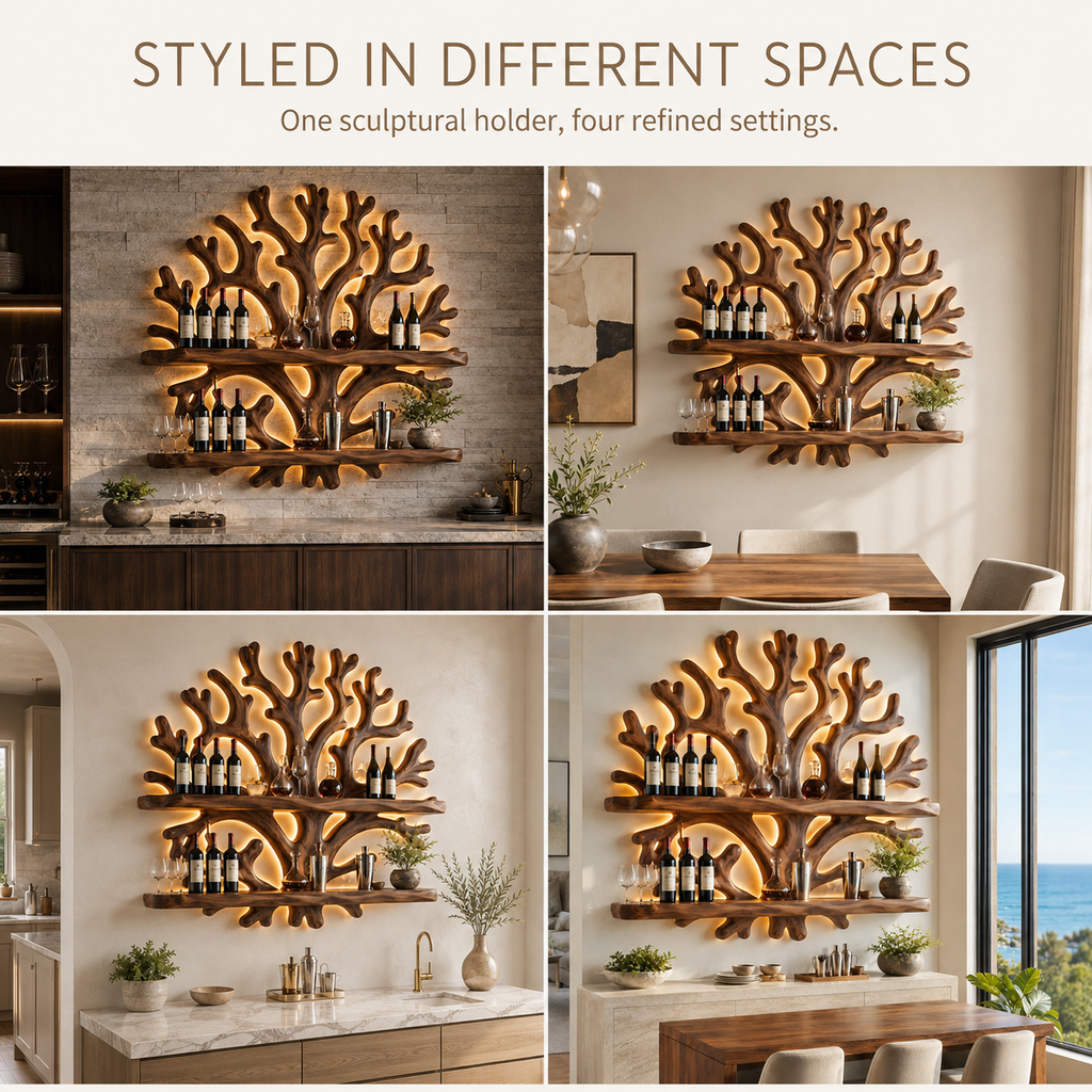 Solid Wood Wall Wine Rack with Glass Holder - Gallery Wave - product image 09