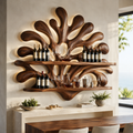 Solid Wood Wall Wine Rack with Glass Holder - Carved Halo - main view