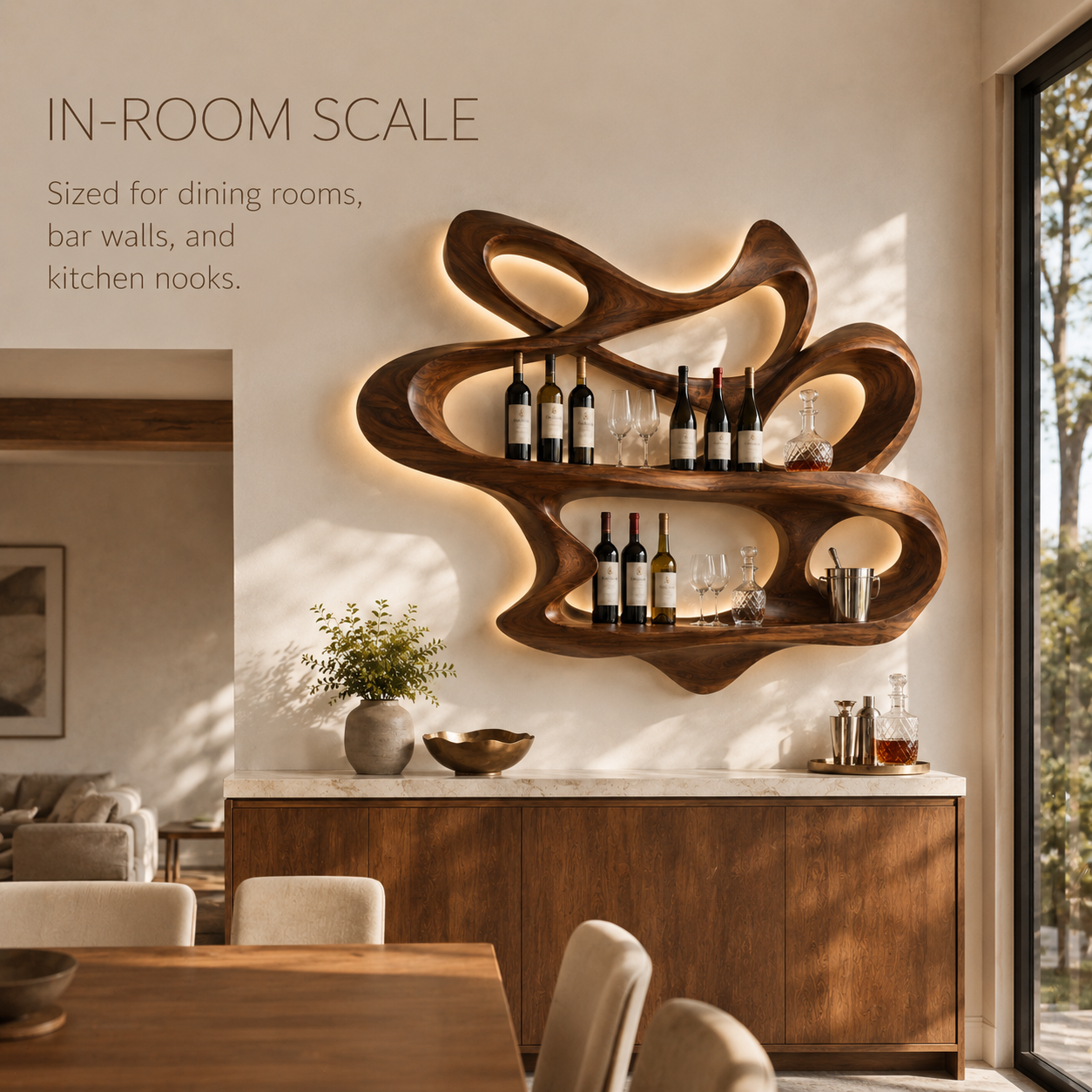 Solid Wood Wall Wine Rack with Glass Holder - Root Form - product image 04