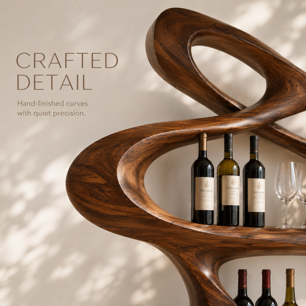 Solid Wood Wall Wine Rack with Glass Holder - Root Form - product image 06