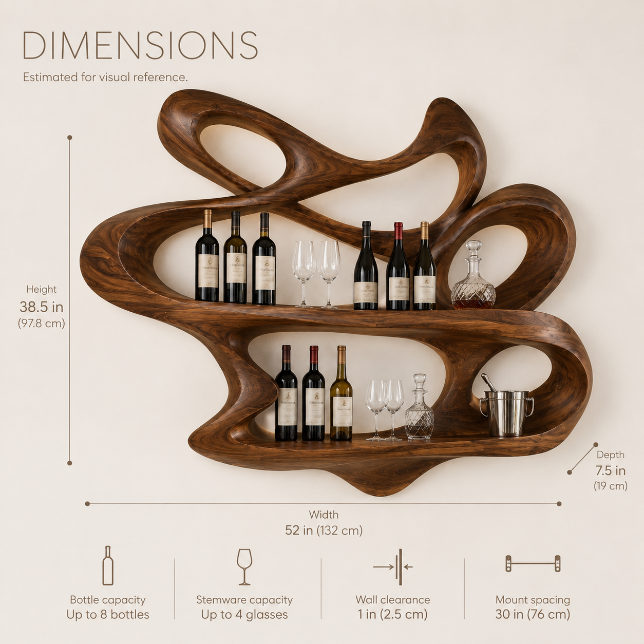 Solid Wood Wall Wine Rack with Glass Holder - Root Form - product image 08