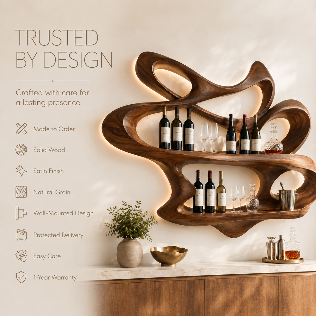 Solid Wood Wall Wine Rack with Glass Holder - Root Form - product image 09