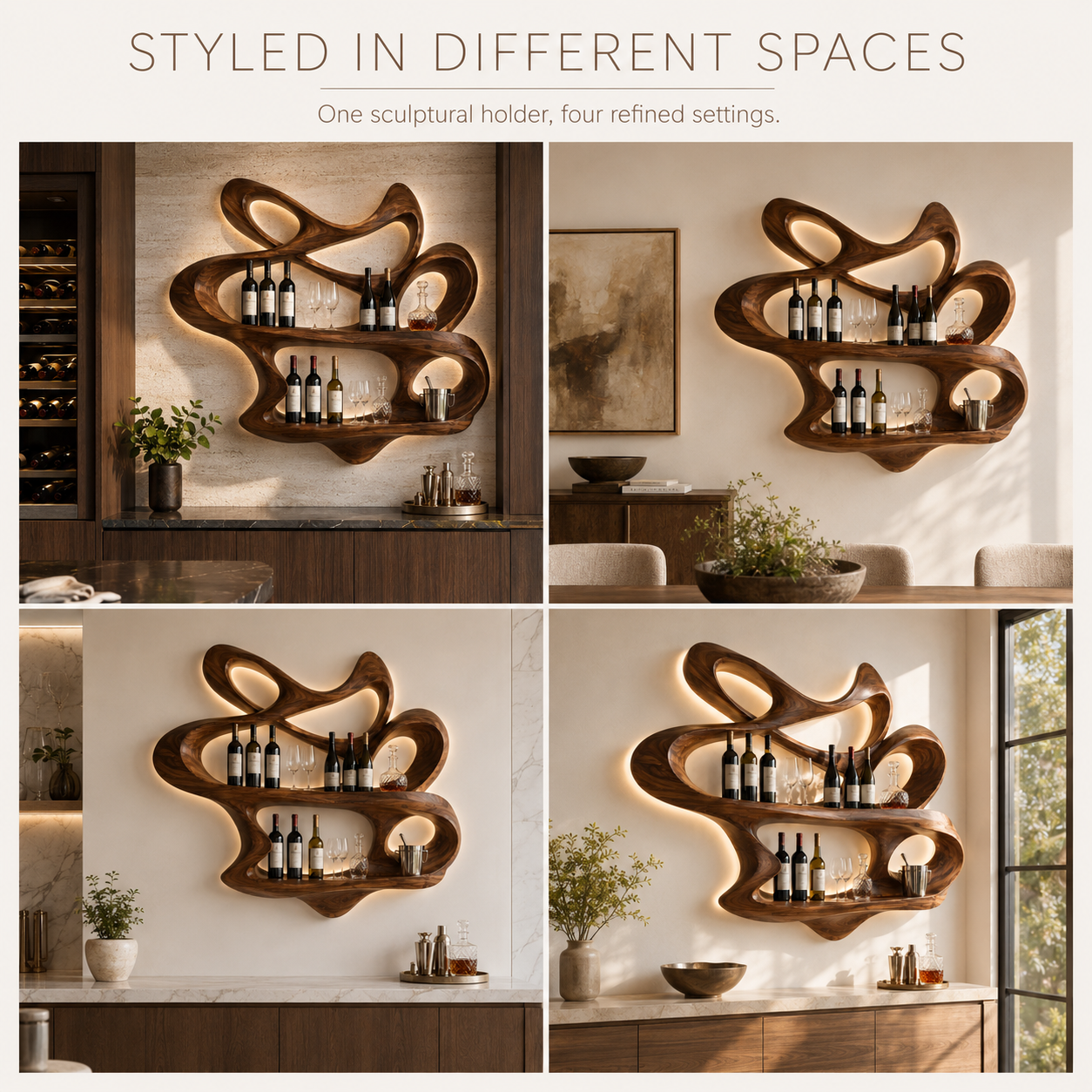 Solid Wood Wall Wine Rack with Glass Holder - Root Form - product image 10