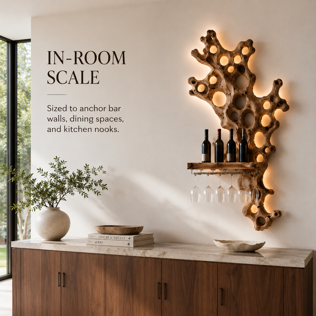 Solid Wood Wall Wine Rack with Glass Holder - Architectural Slab - product image 04