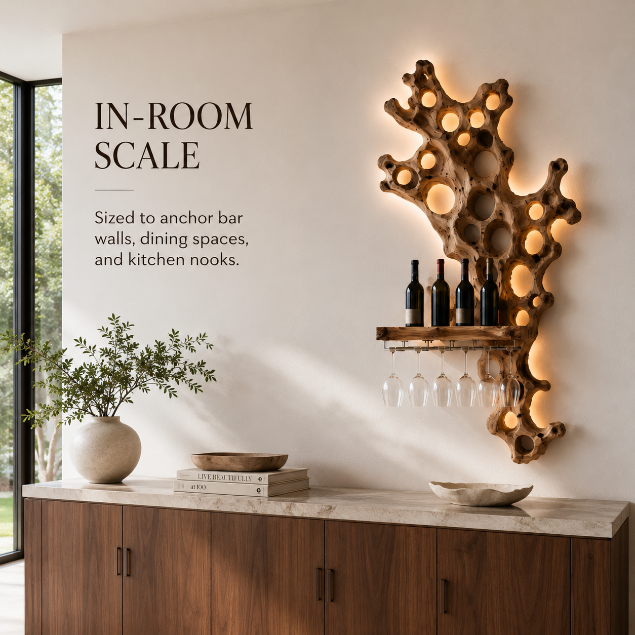 Solid Wood Wall Wine Rack with Glass Holder - Architectural Slab - product image 04