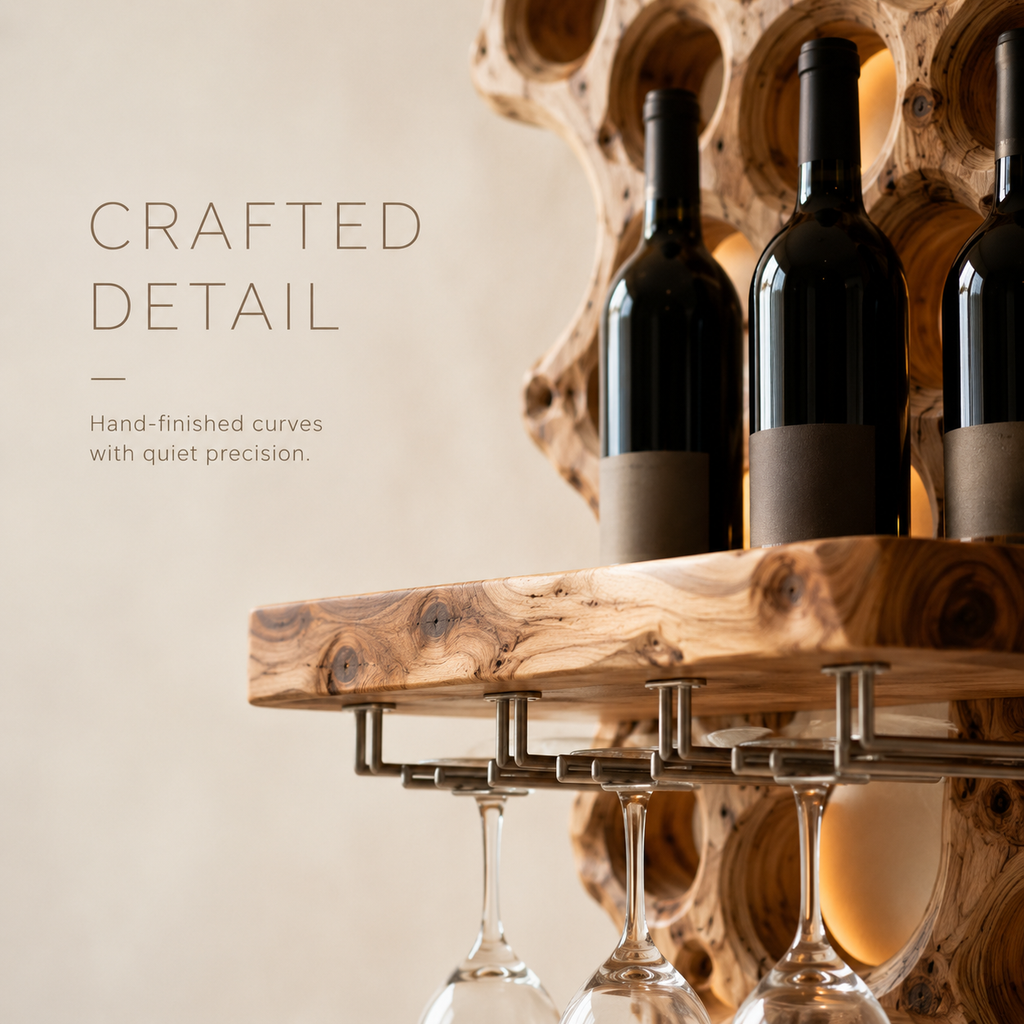 Solid Wood Wall Wine Rack with Glass Holder - Architectural Slab - product image 06