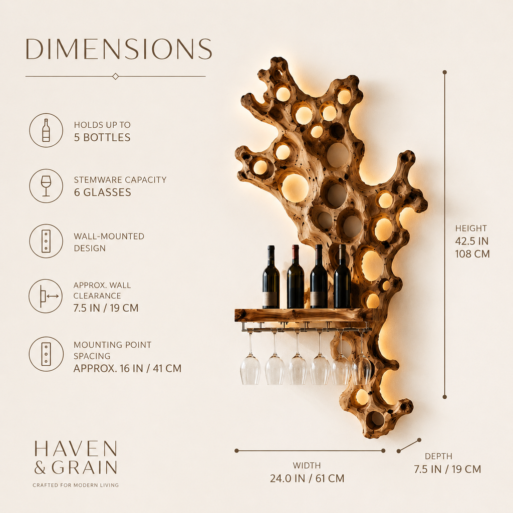 Solid Wood Wall Wine Rack with Glass Holder - Architectural Slab - product image 08