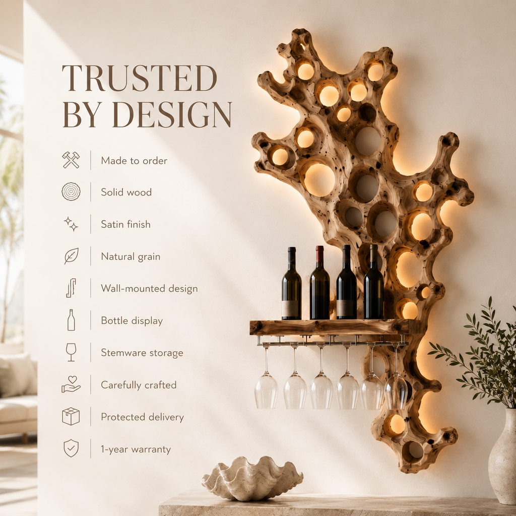 Solid Wood Wall Wine Rack with Glass Holder - Architectural Slab - product image 09