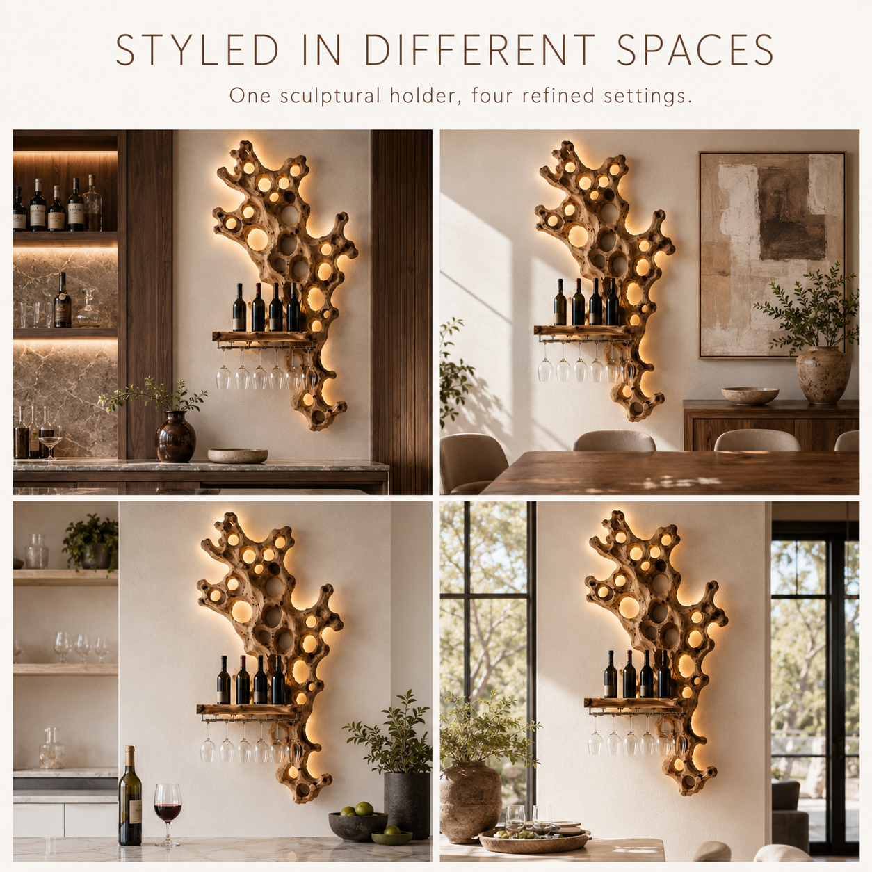 Solid Wood Wall Wine Rack with Glass Holder - Architectural Slab - product image 10