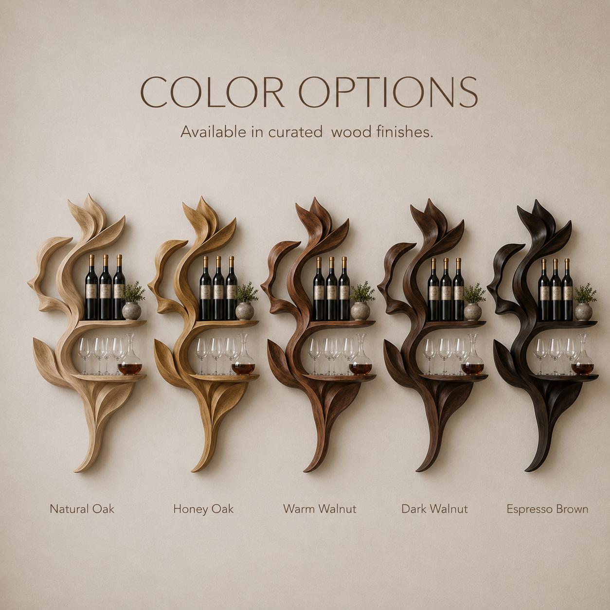 Solid Wood Wall Wine Rack with Glass Holder - Sculptural Flame - product image 10