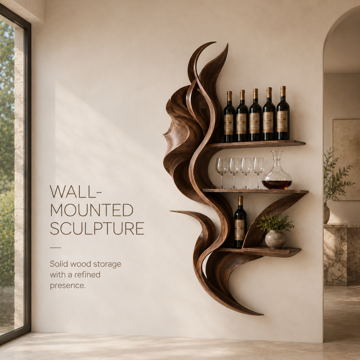 Solid Wood Wall Wine Rack with Glass Holder - Live Edge Gallery - product image 03