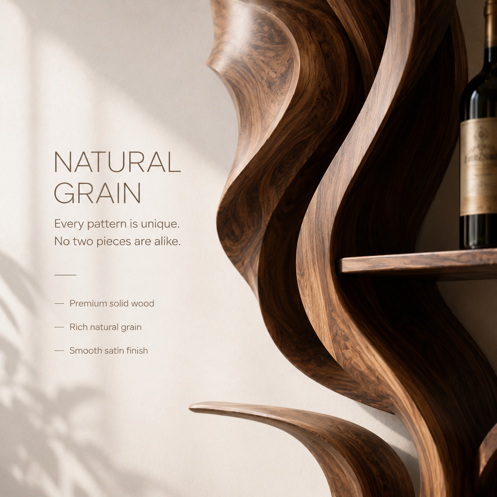 Solid Wood Wall Wine Rack with Glass Holder - Live Edge Gallery - product image 05