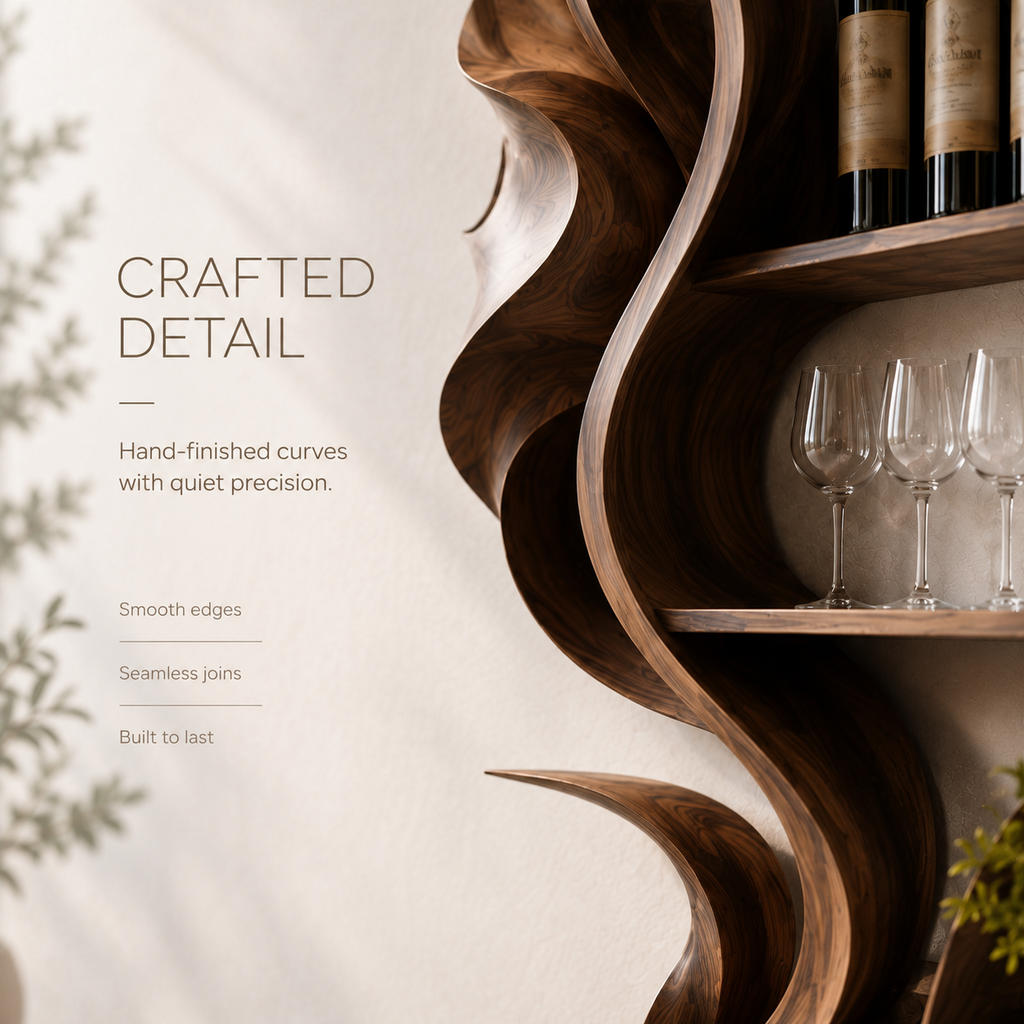 Solid Wood Wall Wine Rack with Glass Holder - Live Edge Gallery - product image 06