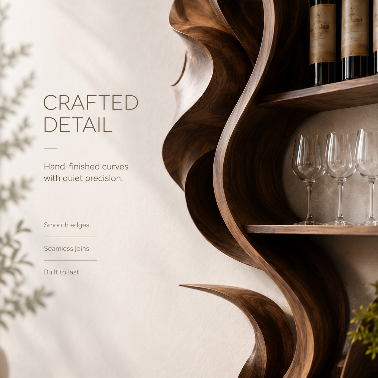 Solid Wood Wall Wine Rack with Glass Holder - Live Edge Gallery - product image 06