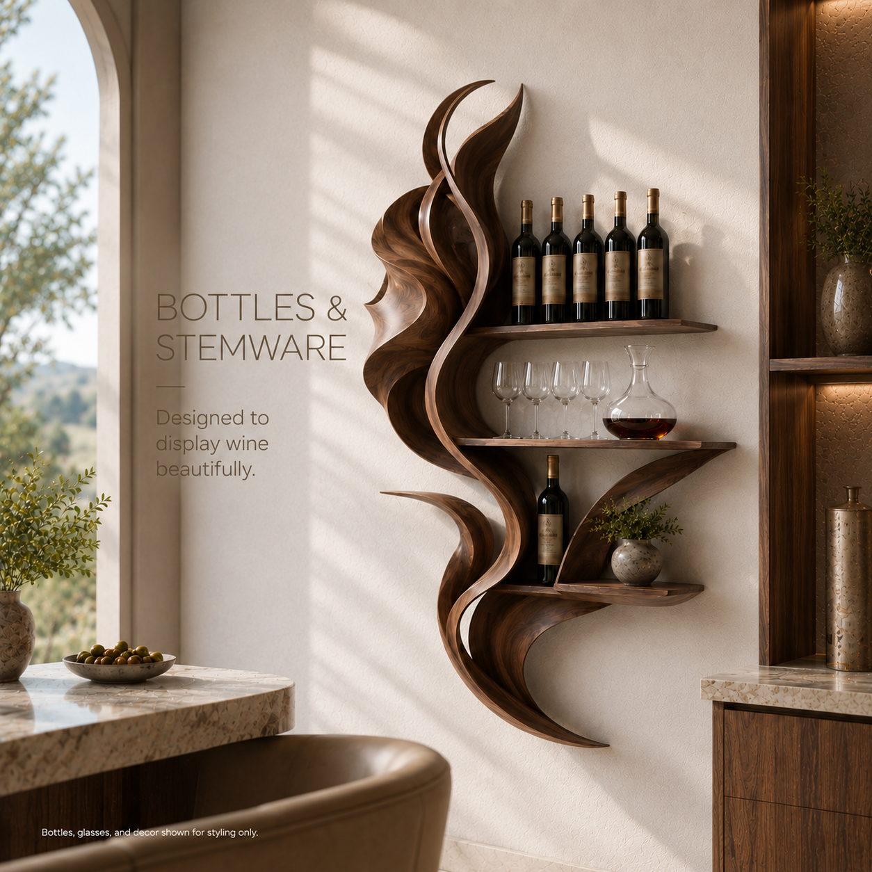 Solid Wood Wall Wine Rack with Glass Holder - Live Edge Gallery - product image 07