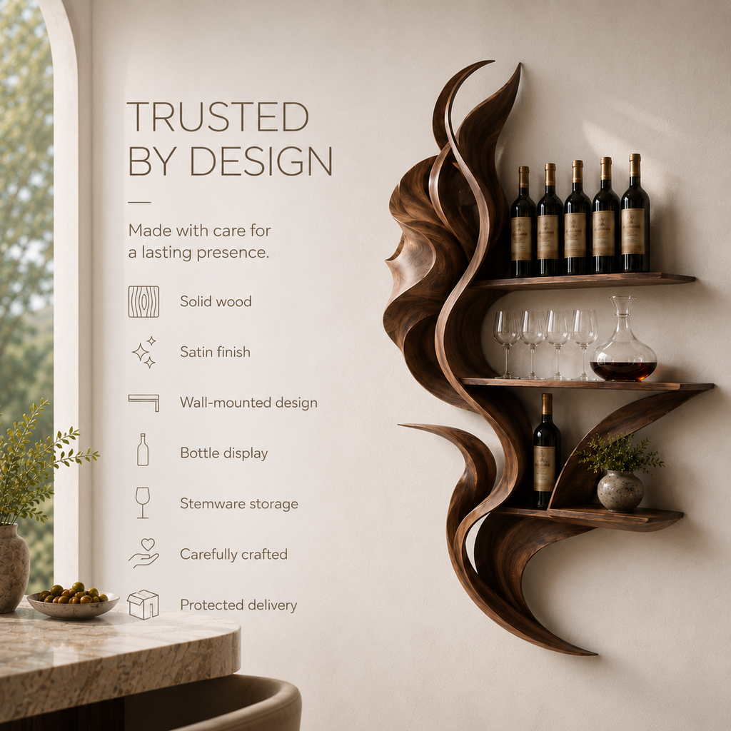 Solid Wood Wall Wine Rack with Glass Holder - Live Edge Gallery - product image 09
