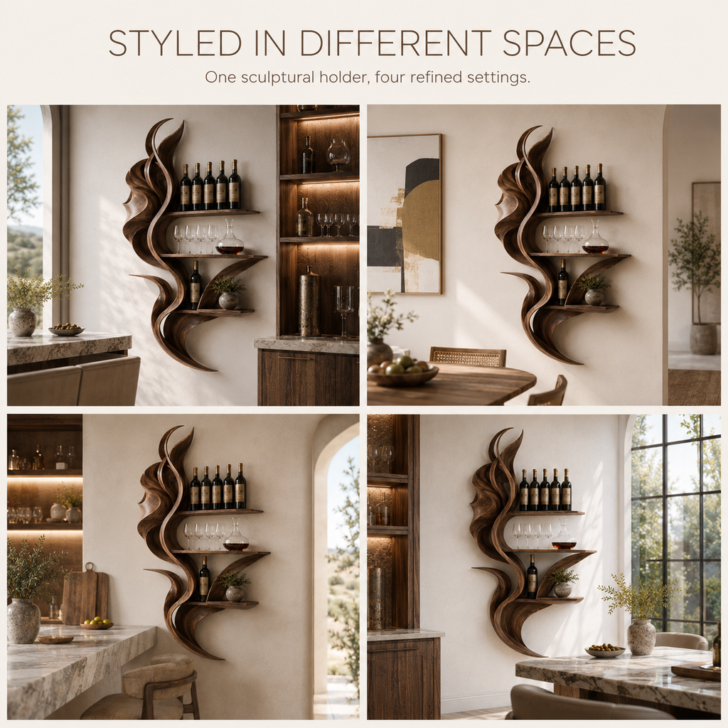 Solid Wood Wall Wine Rack with Glass Holder - Live Edge Gallery - product image 10