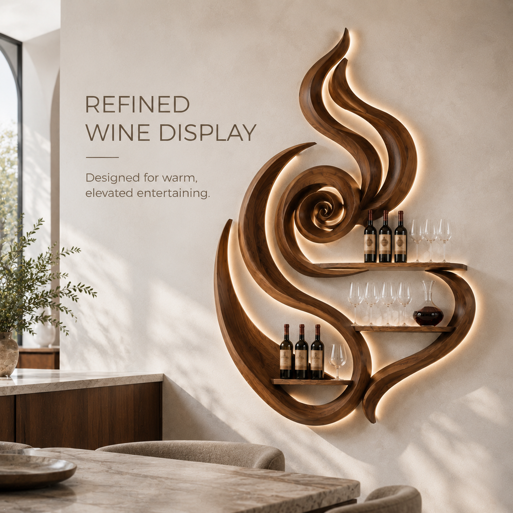 Solid Wood Wall Wine Rack with Glass Holder - Organic Branch - product image 02