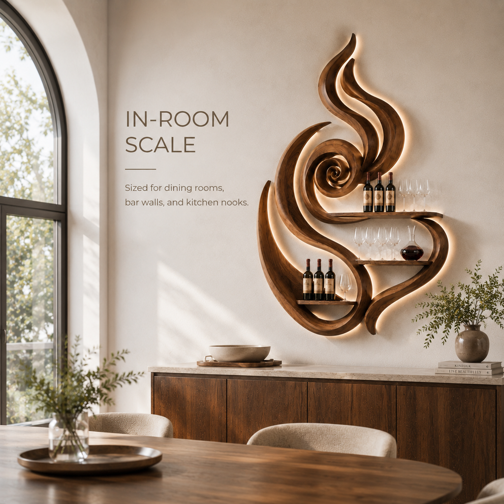 Solid Wood Wall Wine Rack with Glass Holder - Organic Branch - product image 04