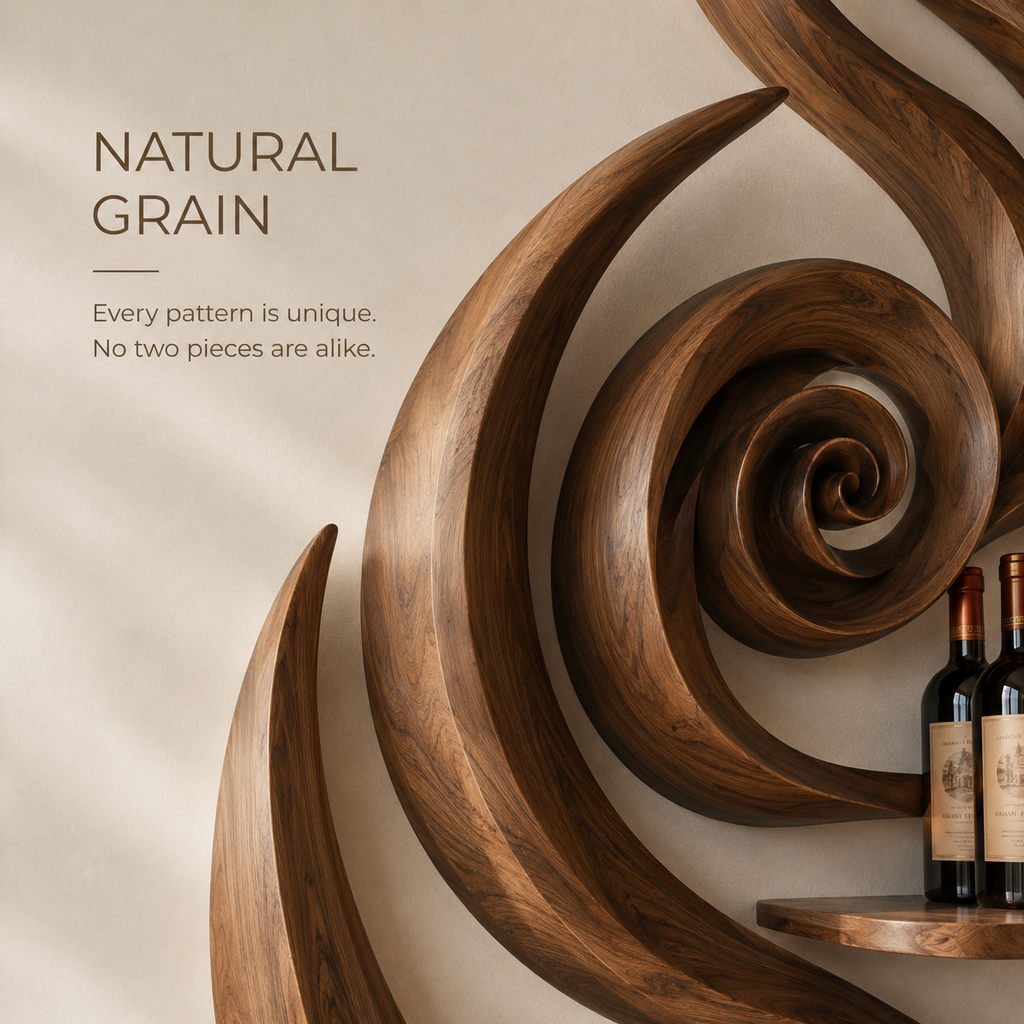 Solid Wood Wall Wine Rack with Glass Holder - Organic Branch - product image 05