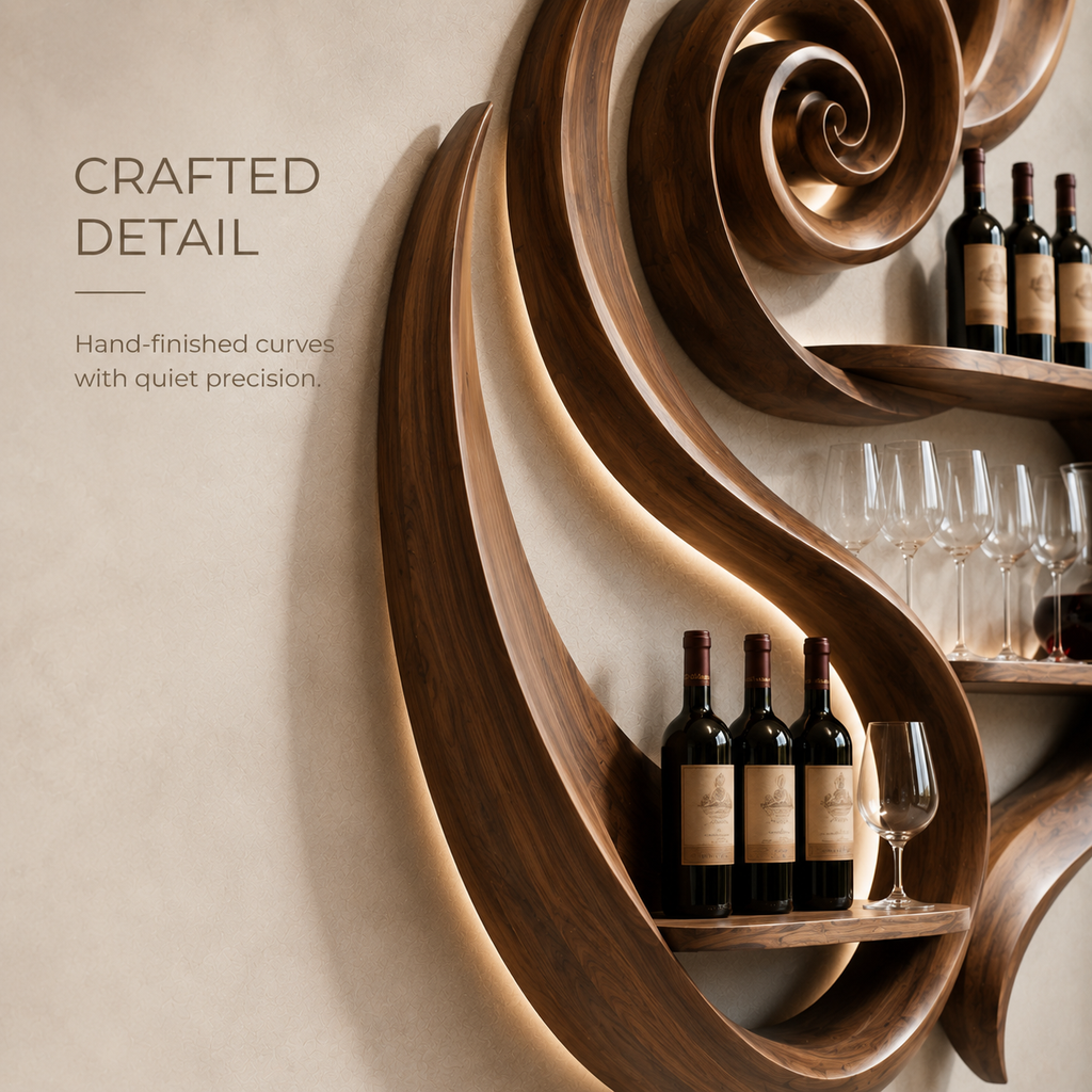 Solid Wood Wall Wine Rack with Glass Holder - Organic Branch - product image 06