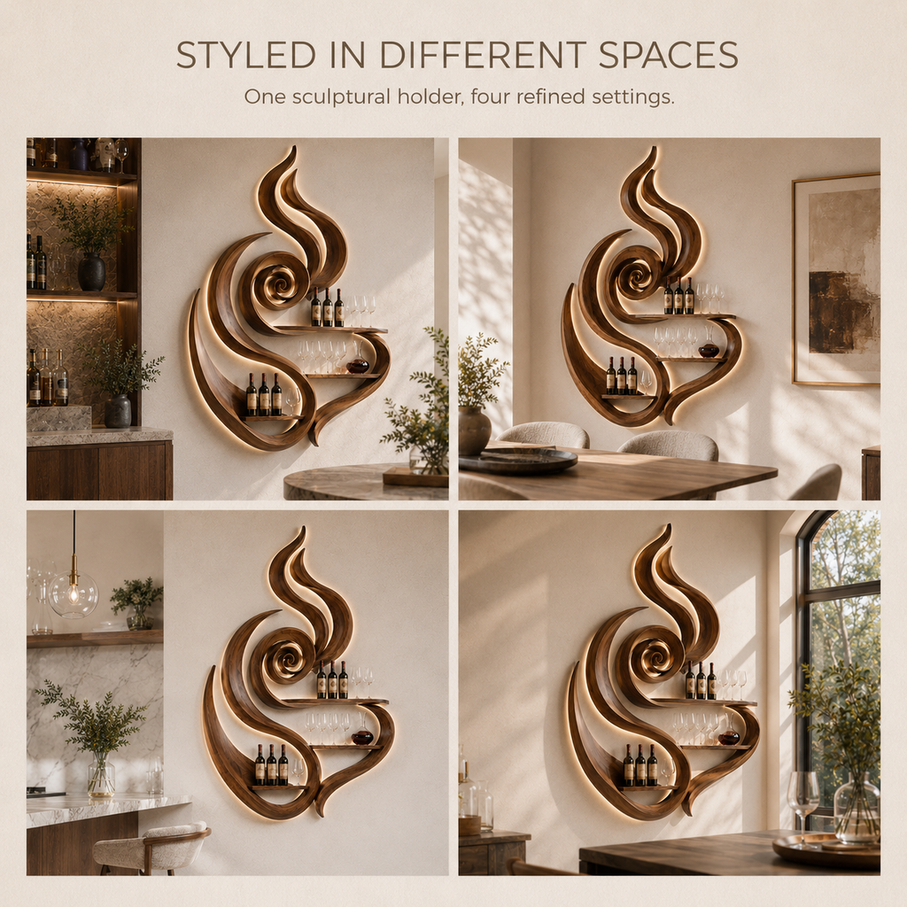 Solid Wood Wall Wine Rack with Glass Holder - Organic Branch - product image 10
