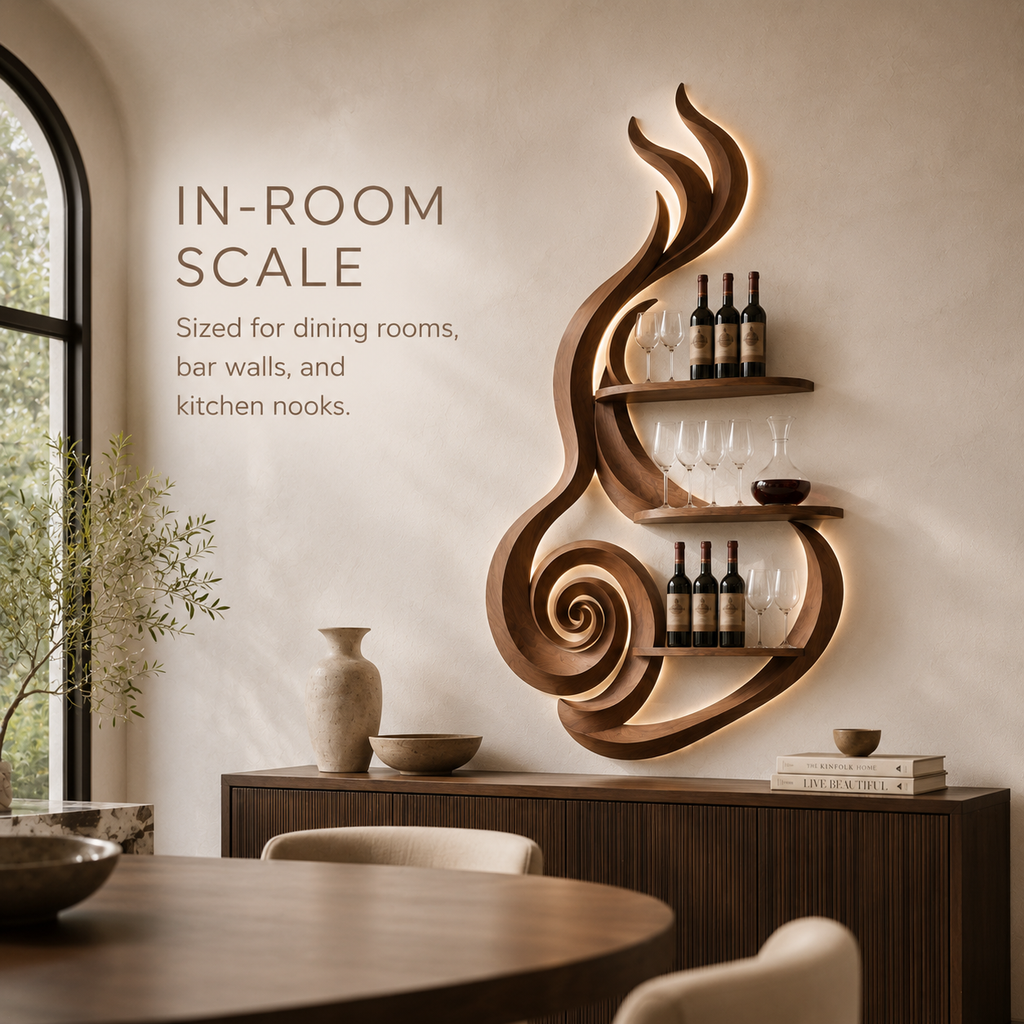 Solid Wood Wall Wine Rack with Glass Holder - Crescent Wall - product image 04