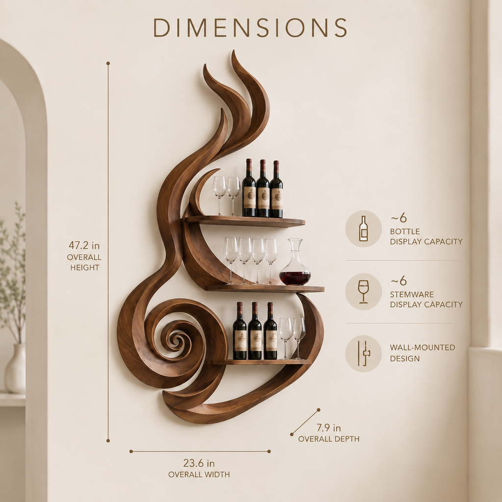 Solid Wood Wall Wine Rack with Glass Holder - Crescent Wall - product image 08