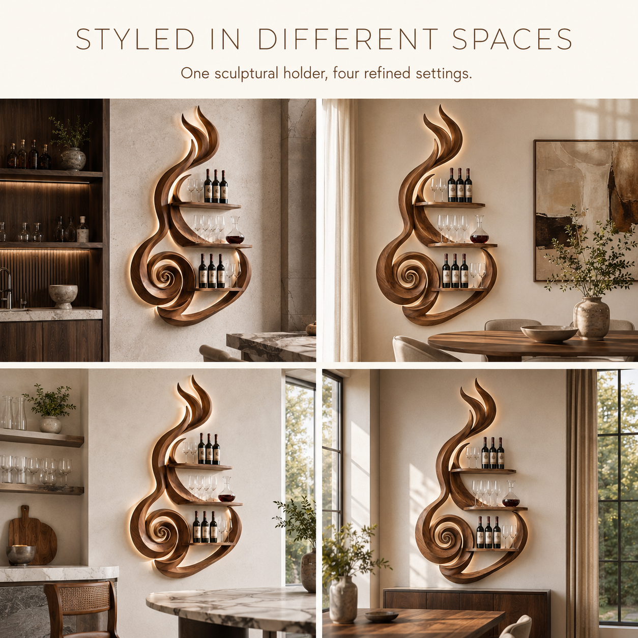 Solid Wood Wall Wine Rack with Glass Holder - Crescent Wall - product image 10