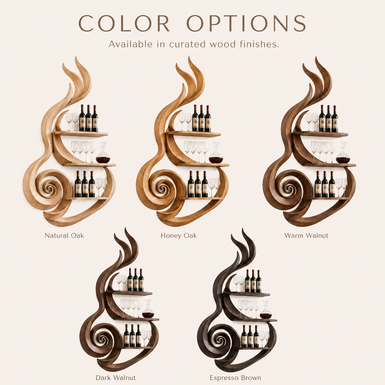 Solid Wood Wall Wine Rack with Glass Holder - Crescent Wall - product image 11