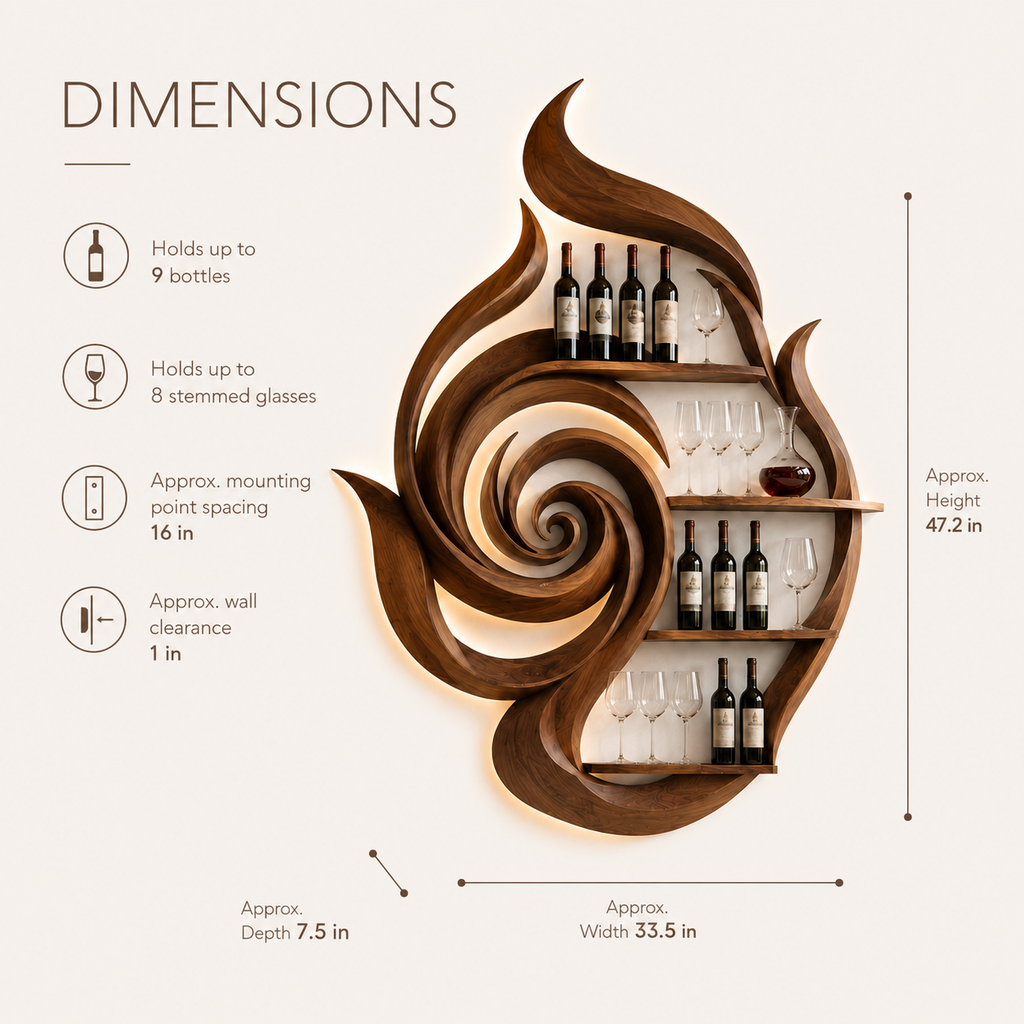 Solid Wood Wall Wine Rack with Glass Holder - Floating Rail - product image 03