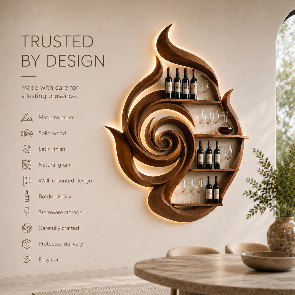 Solid Wood Wall Wine Rack with Glass Holder - Floating Rail - product image 05