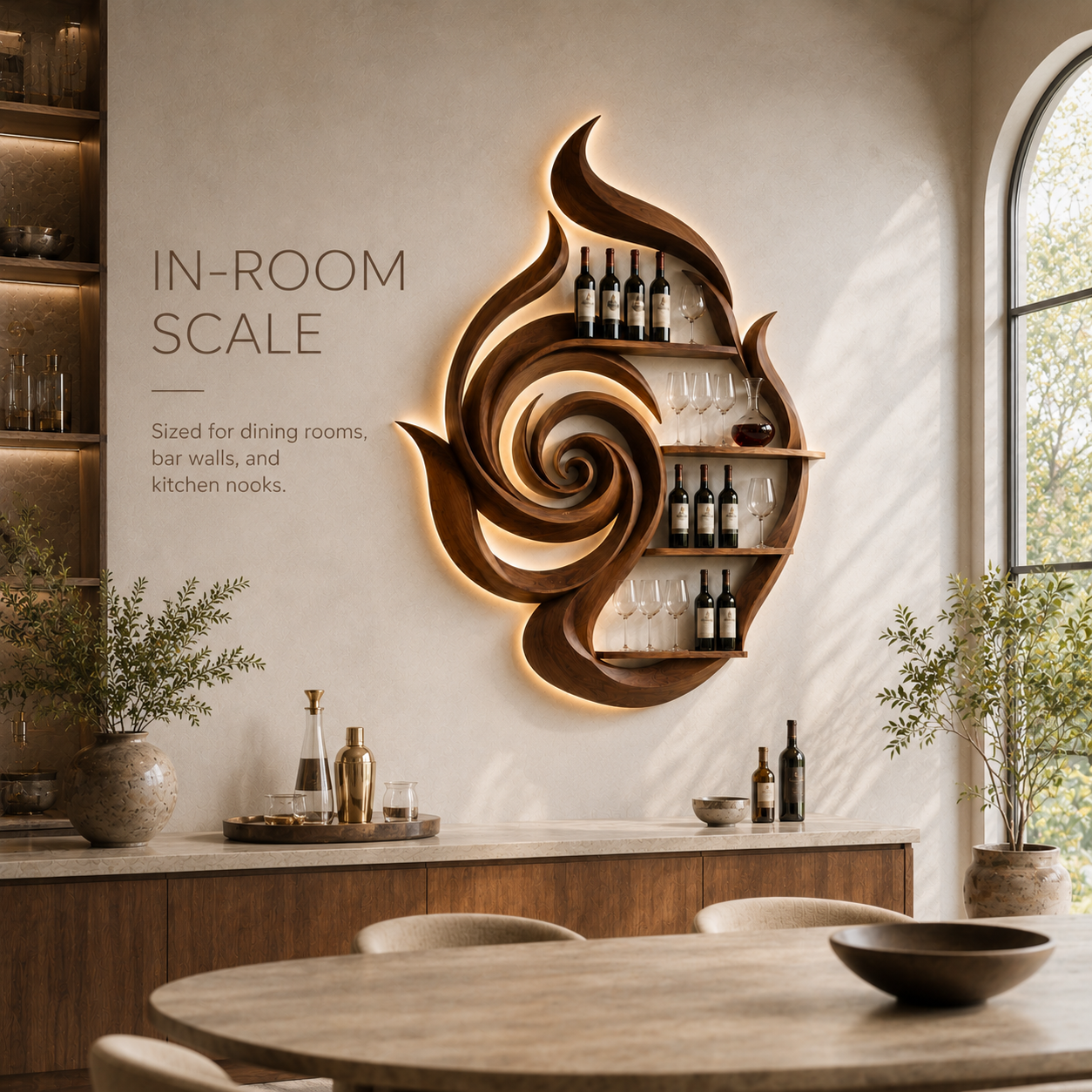 Solid Wood Wall Wine Rack with Glass Holder - Floating Rail - product image 08