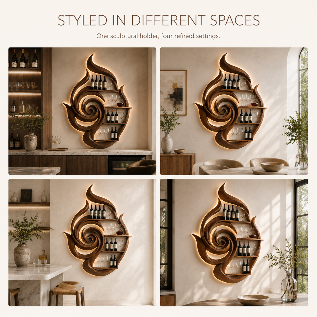 Solid Wood Wall Wine Rack with Glass Holder - Floating Rail - product image 11